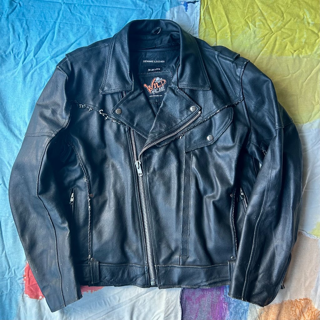 Wild Wear Vintage 90s Hiway Dist Genuine Leather Motocycle Jacket Coat